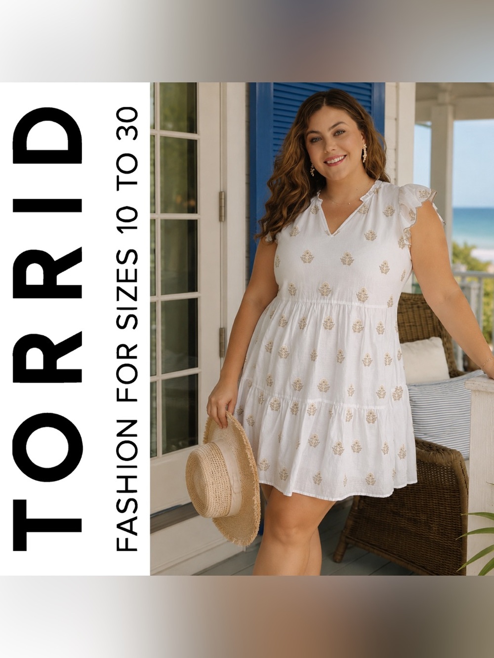 Torrid Belle Isle Tiered White Embroidered Cotton Mini Dress, Large, NWT!